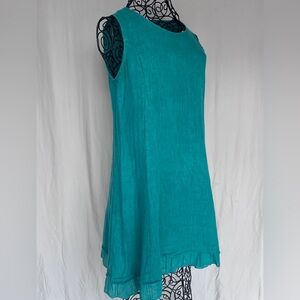 Allegra Masetti Firenze 100% Linen Shift Dress | Teal Green | Made in Italy | L